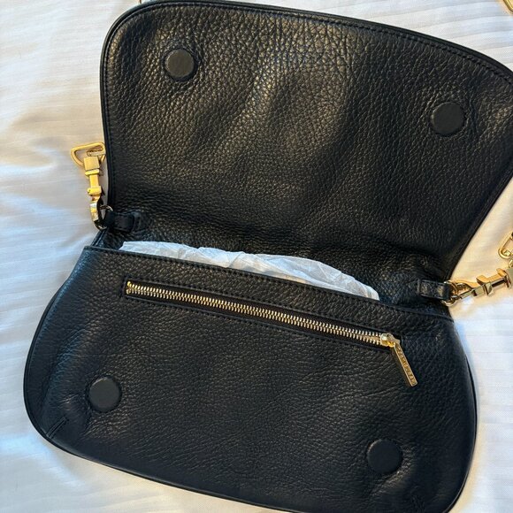 TORY BURCH Black Leather Amanda Logo Clutch Crossbody Chain Bag - Picture 10 of 13